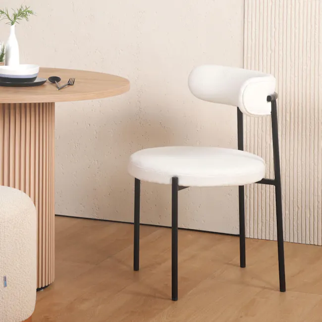 Sterling Dining Side Chair - Cream Bouclé, Black Metal Frame - 11