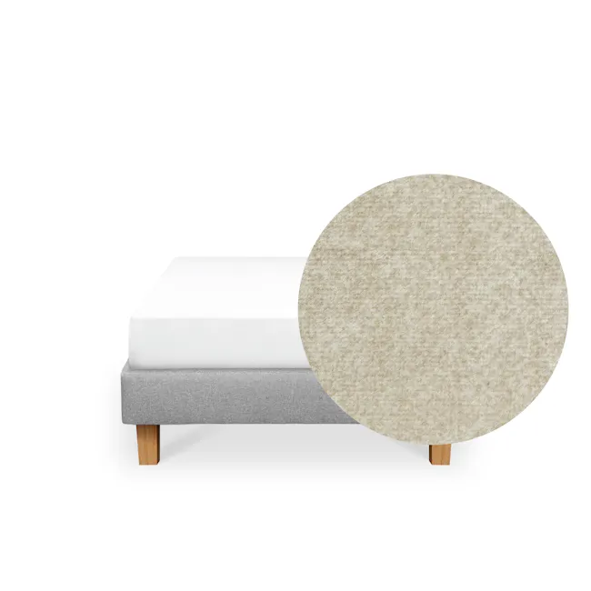 ESSENTIALS Single Divan Bed - Latte (Pet Friendly) - 1 - White and gray upholstered bed, wooden leg, circular rug, textured