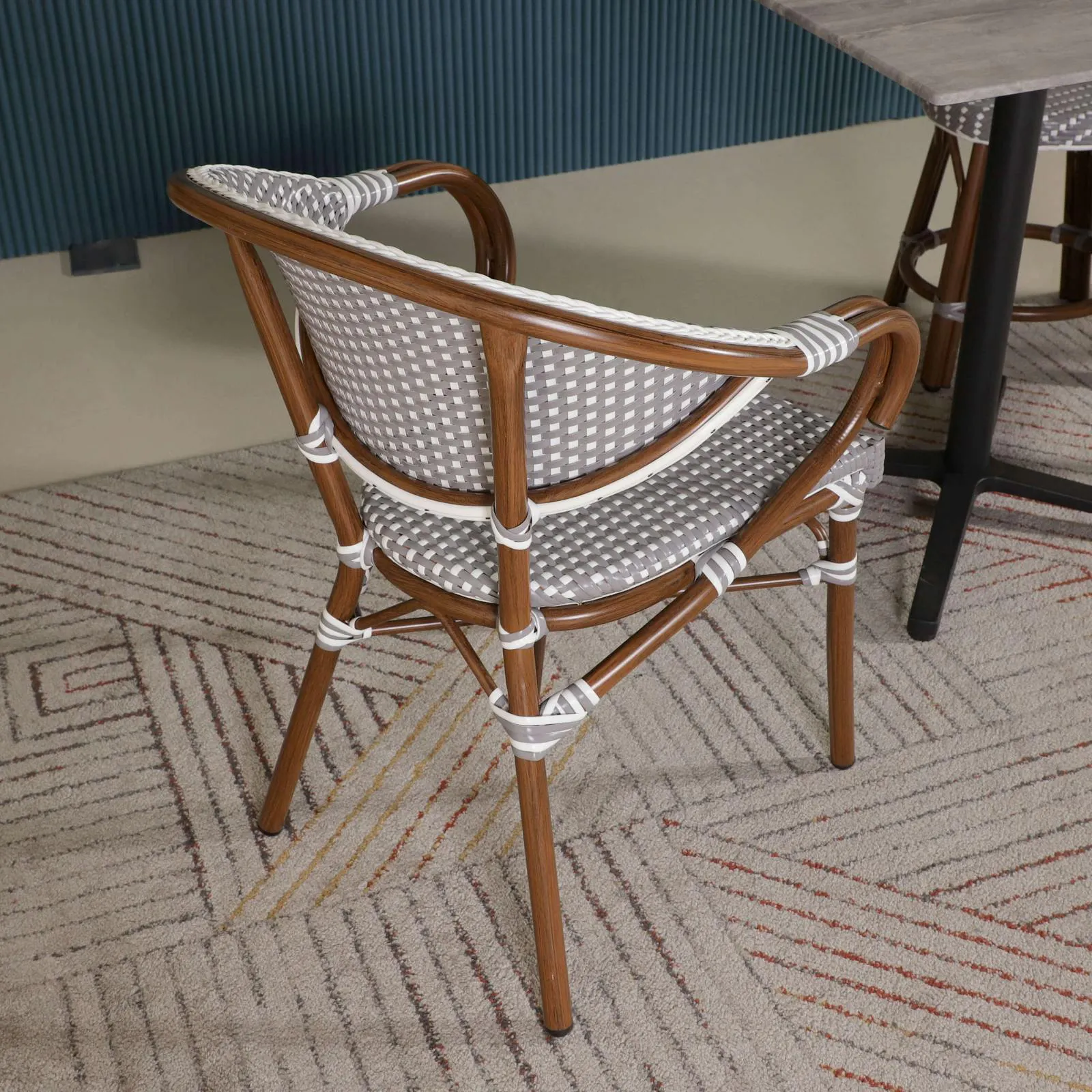 Kora Outdoor Dining Arm Chair - Grey + White Gingham - 10
