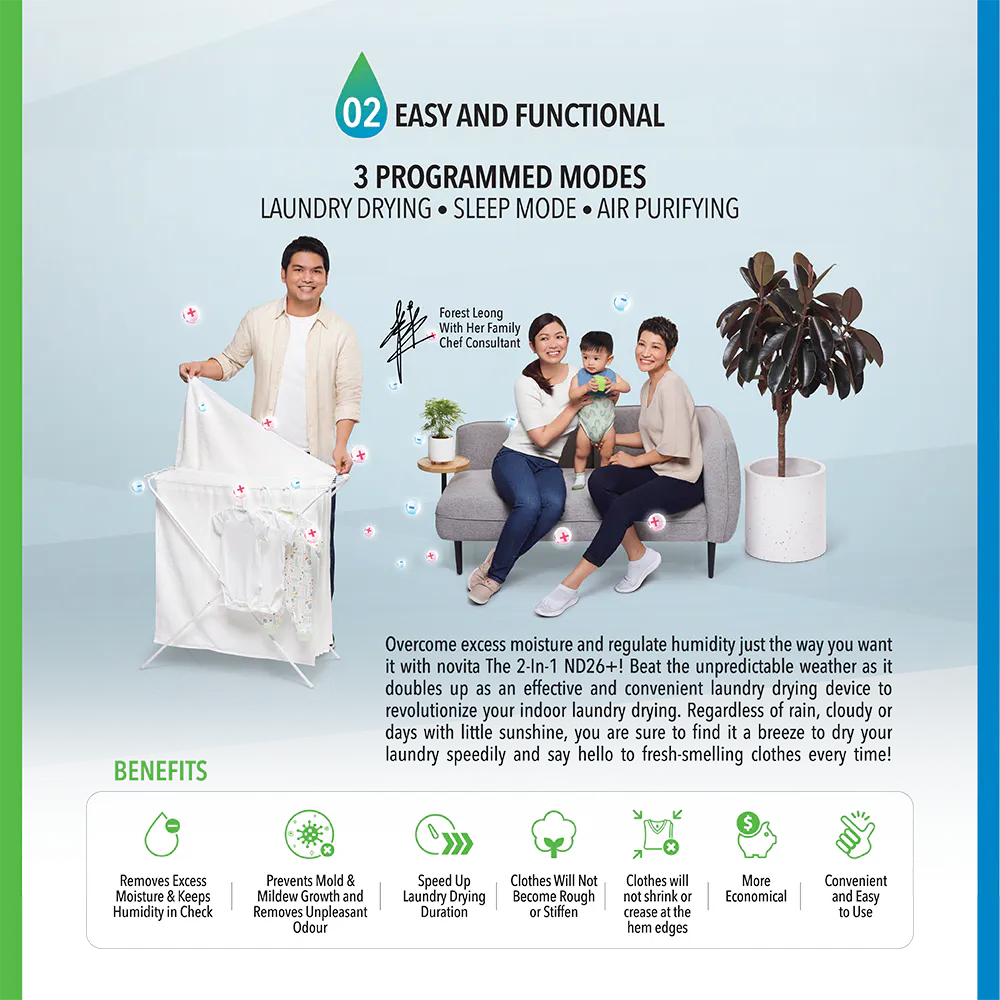 novita DC Motorized Dehumidifier + Air Purifier The 2-In-1 ND26+ - Dove White - 9