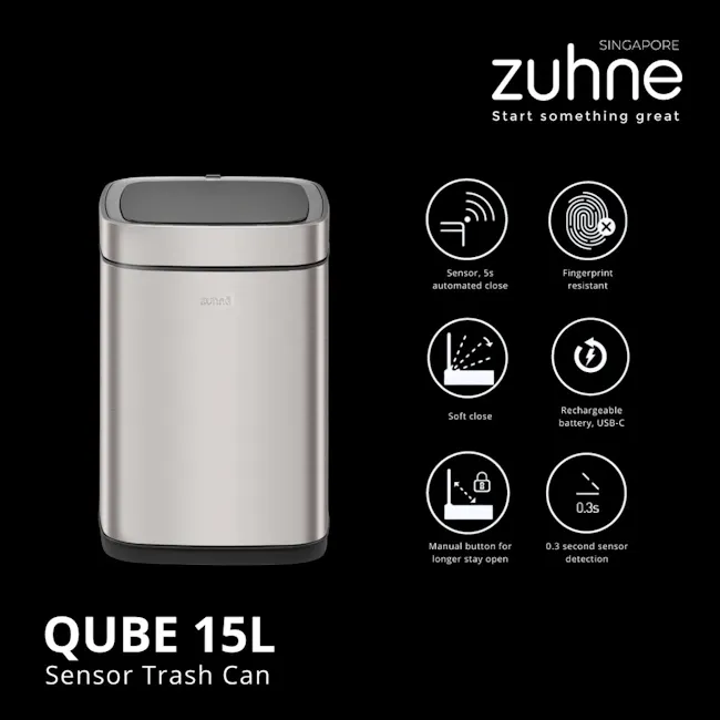 Qube 15L Stainless Steel Touchless Trash Bin with Motion Sensor - 5