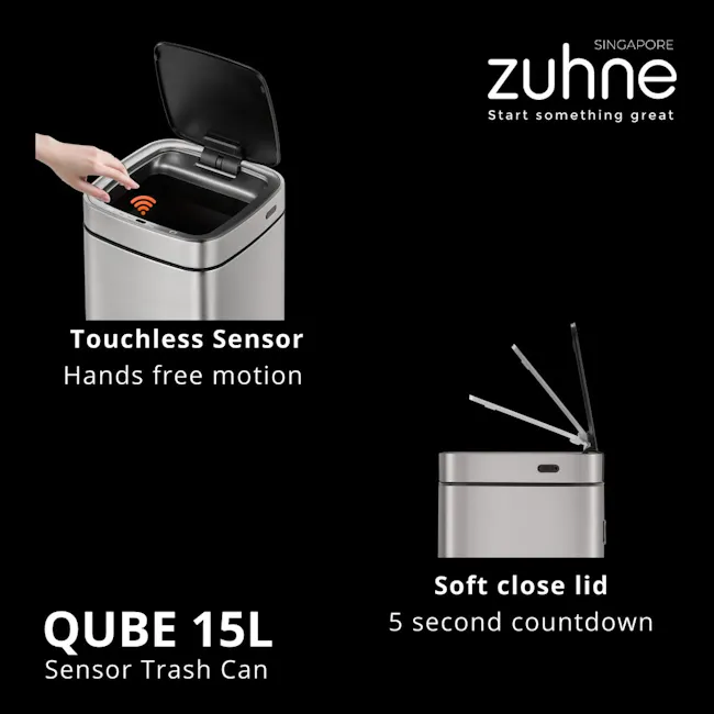 Qube 15L Stainless Steel Touchless Trash Bin with Motion Sensor - 6