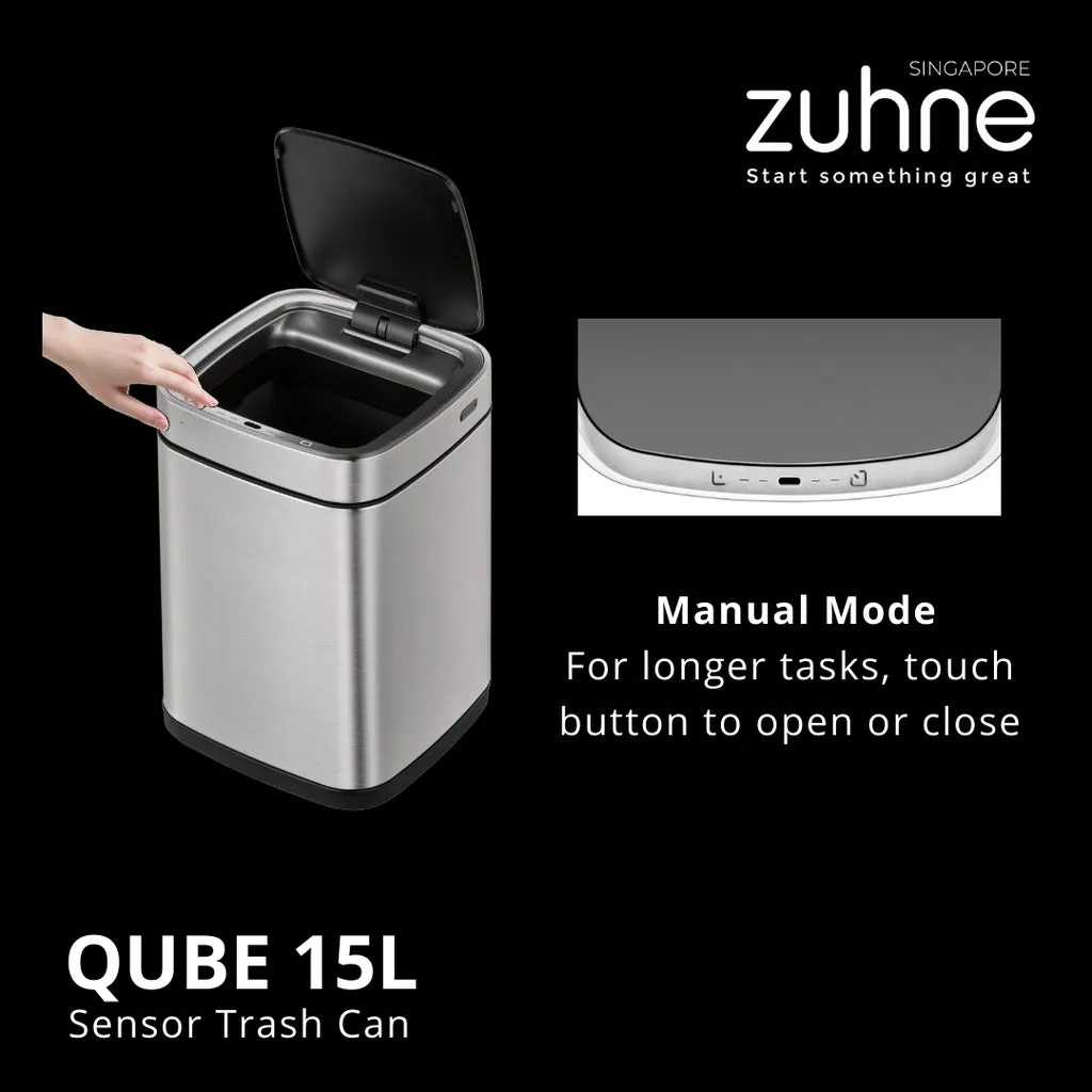 Qube 15L Stainless Steel Touchless Trash Bin with Motion Sensor - 10