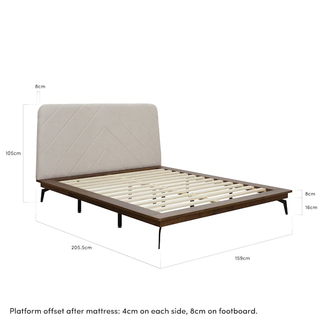 Addison Queen Platform Bed - Walnut, Beige - 19 - Mattress, wooden frame, platform, sideboard, 8 cm, 105 cm, 5 cm, 159 cm