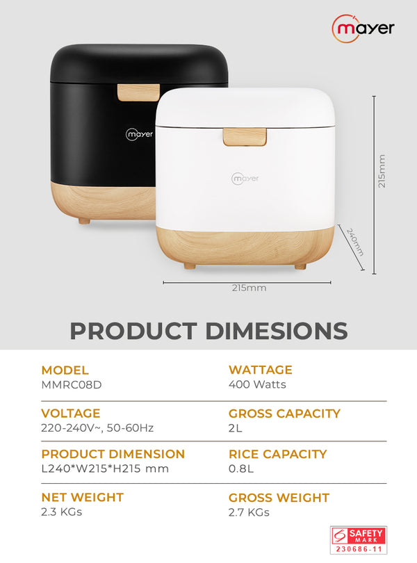 Mayer 0.8L Digital Rice Cooker MMRC08D - White