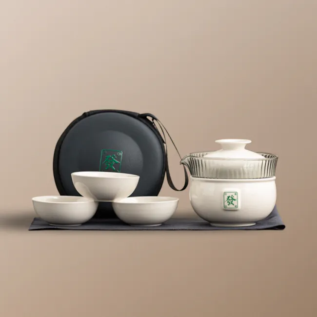 Fa Grass Wood Glaze Porcelain Portable Tea Set with Protective Case - 1