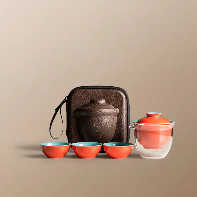 Fa Grass Wood Glaze Porcelain Portable Tea Set with Protective Case - 6