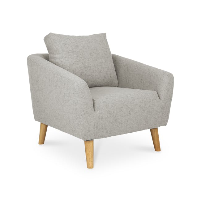 Hana 3 Seater Sofa with Hana Armchair - Sand - 11 - Grey upholstered armchair, light wood legs, minimalist design, textured