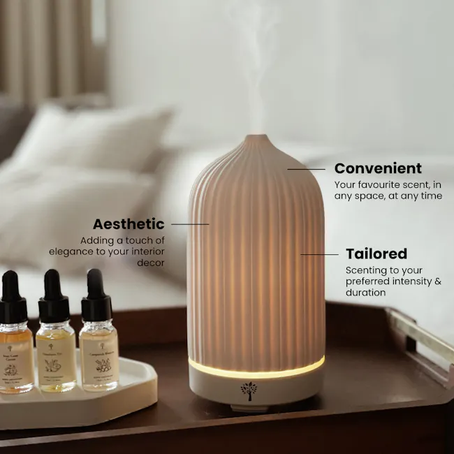 White Coral Diffuser - Scented Mist Ceramic Diffuser & Humidifier | Pristine (with 6 Pack Hotel Scents) - 2