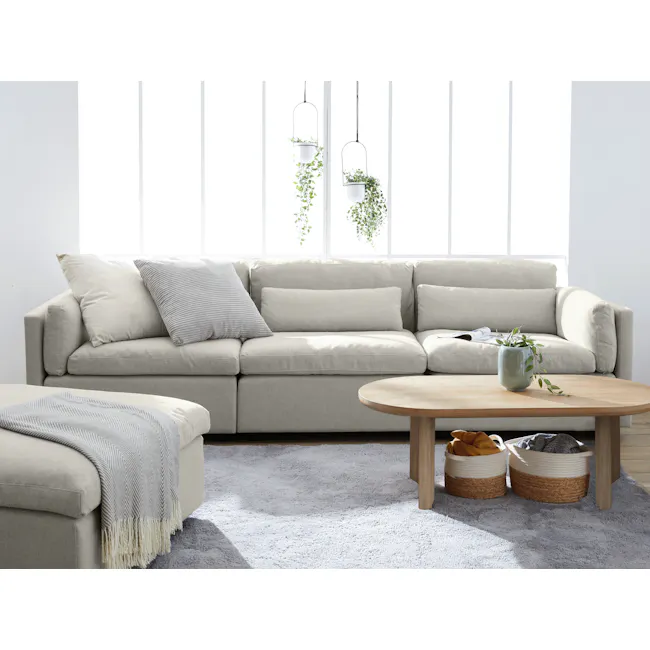 Liam Left Arm Unit - Ivory (Fabric) - 2 - Modern living room, minimalist design, neutral color palette, beige sofa, gray