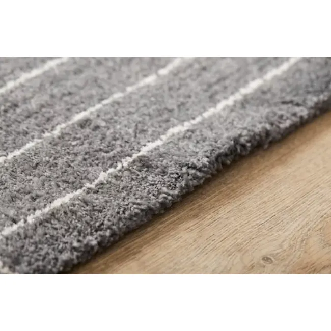 Fjord High Pile Rug - Carbon Diamonds (2 Sizes) - 5 - Grey shag rug with white stripes, close-up view, soft texture, fluffy