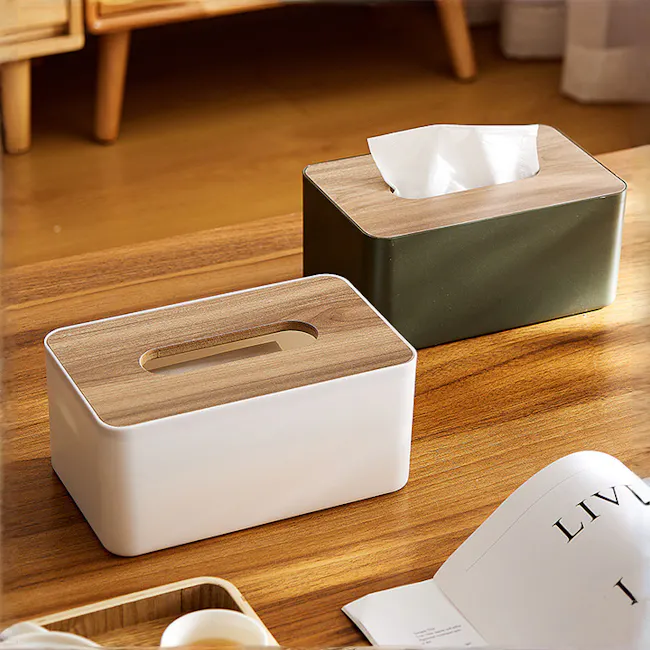 Wooden Tissue Box - Black - 4 - Wooden box with white interior, open tissue box, minimalist design, modern aesthetic, clean