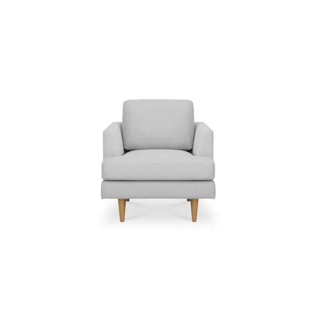 Soma Armchair - Silver (Scratch Resistant) - 1 - Modern minimalist chair, light gray fabric, wooden legs, elegant design