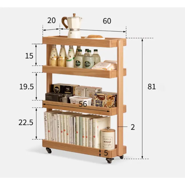 Fika 4-Tier Narrow Trolley 0.6m - Oak - 6