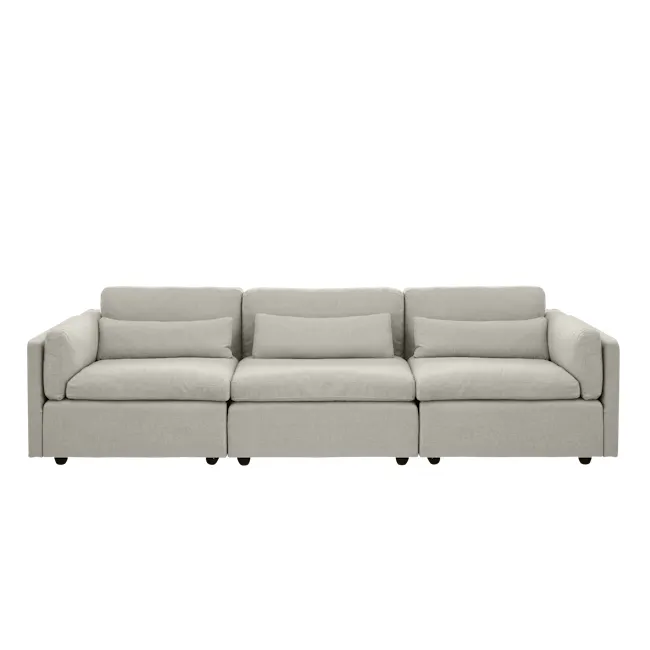 Liam 4 Seater Sofa - Ivory (Fabric) - 1 - Modern minimalist sofa, light gray fabric, comfortable seating, sleek design
