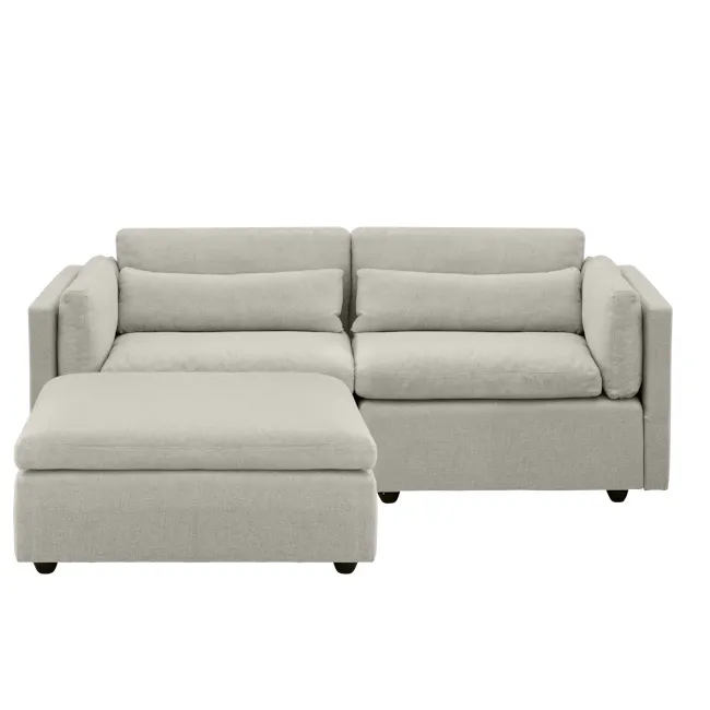 Liam 4 Seater Extended Sofa - Ivory (Fabric) - 4 - Modern minimalist sofa, light gray fabric, comfortable cushions, sleek