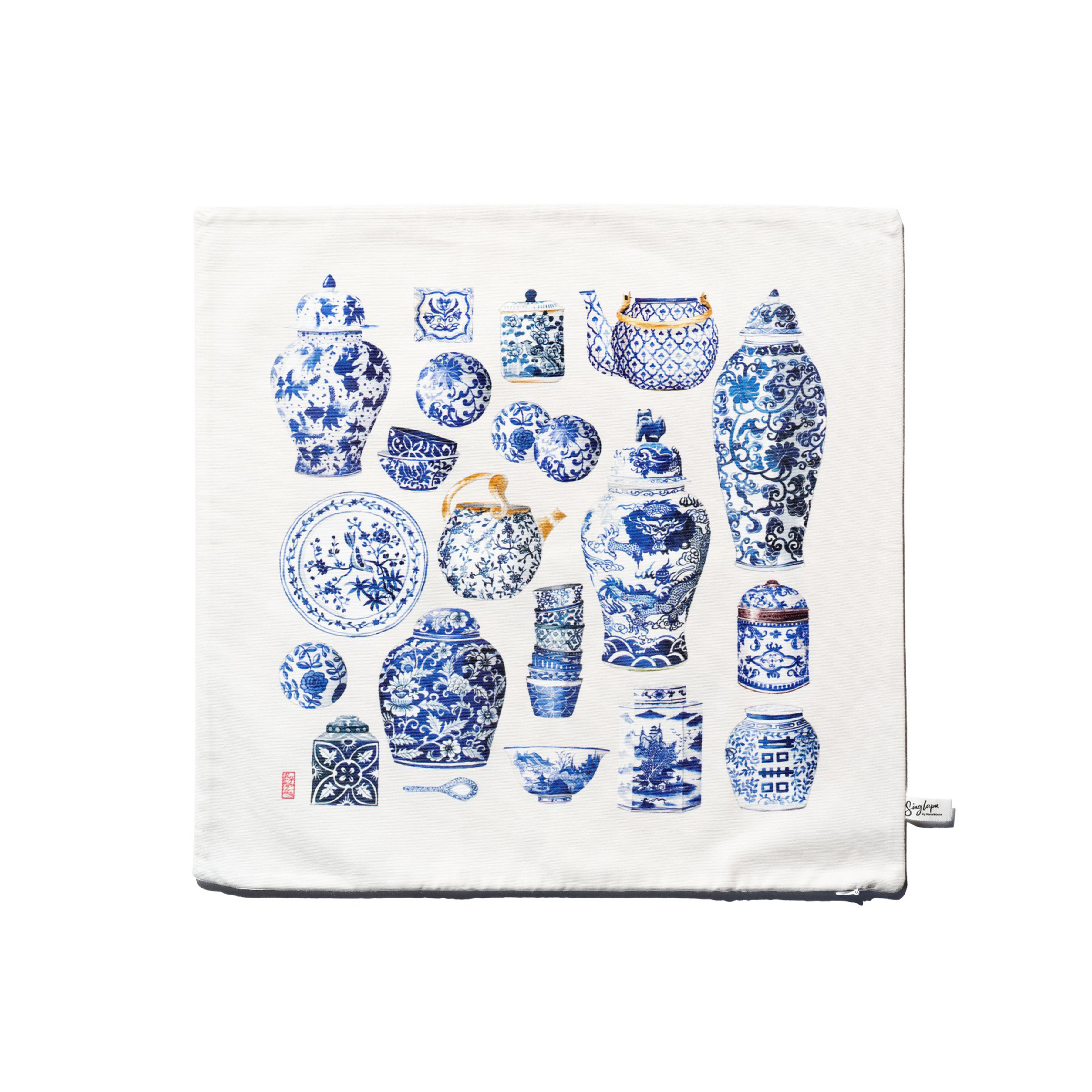 Singlapa Blue Porcelain Cushion Cover