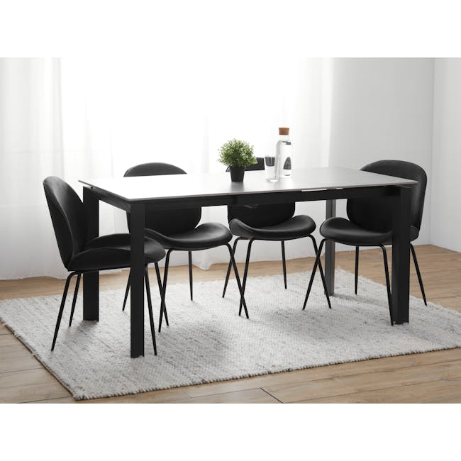 Agnes Extendable Dining Table 1.1-1.6m in Granite Grey (Sintered Stone) with 4 Ormer Dining Chairs in Black - 2