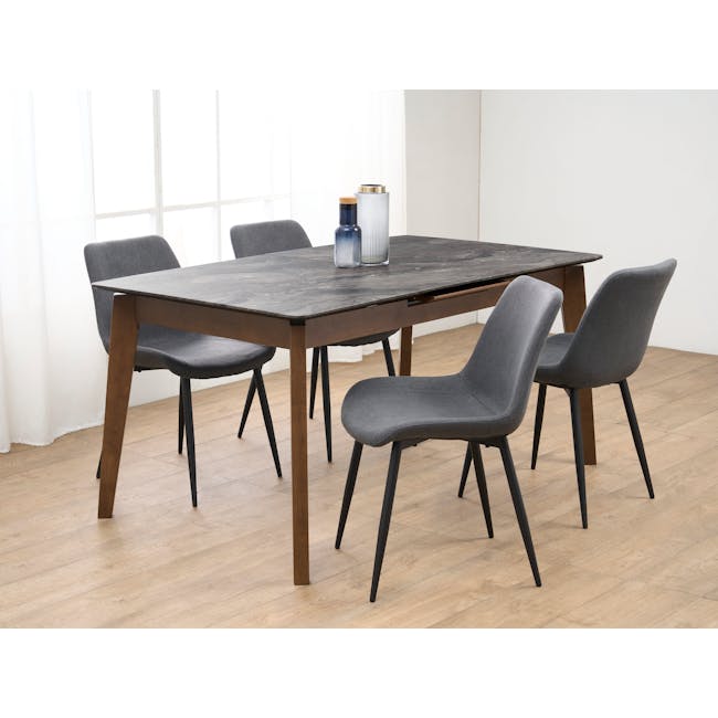 Herman Dining Chair - Dark Grey (Fabric) - 3 - Modern dining room, minimalist design, dark wood table, gray upholstered