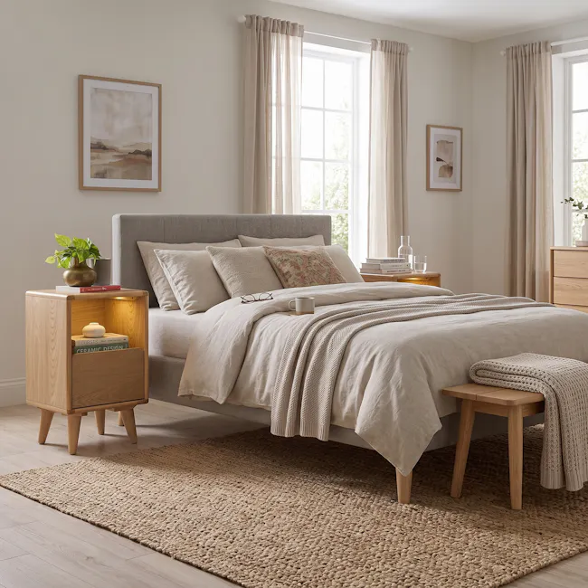 Yara Narrow Bedside Table with LED - Oak - 3