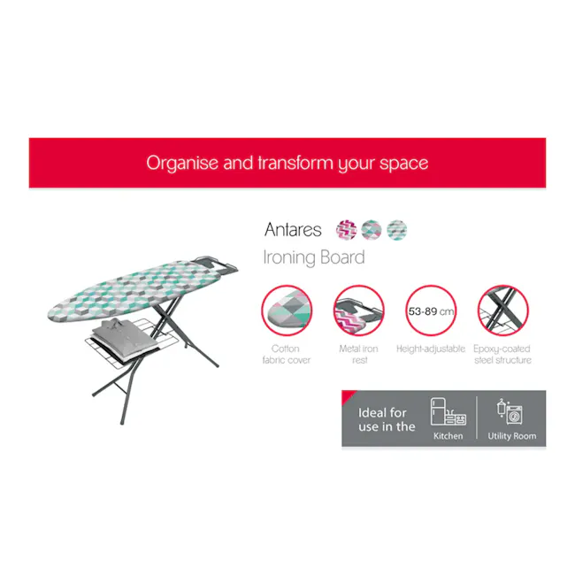 Metaltex Antares Ironing Board with Underboard Linen Shelf - 3 - Ironing board, versatile design, fabric cover, metal iron