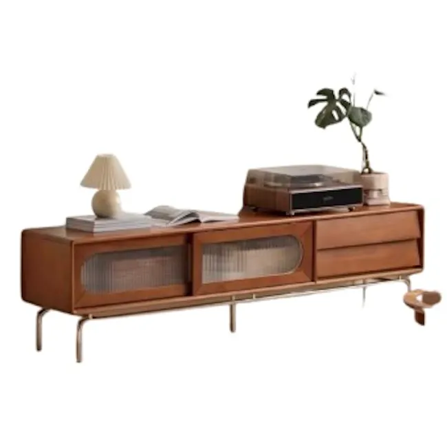 Retro Fluted Glass Sliding Door Console - 1