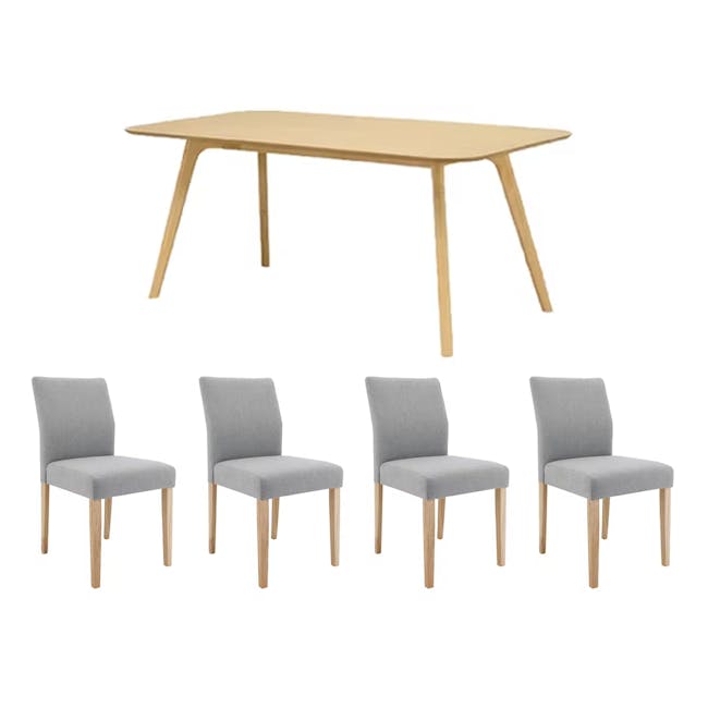 Roden Dining Table 1.8m in Natural with 4 Ladee Chairs in Pale Silver - 0