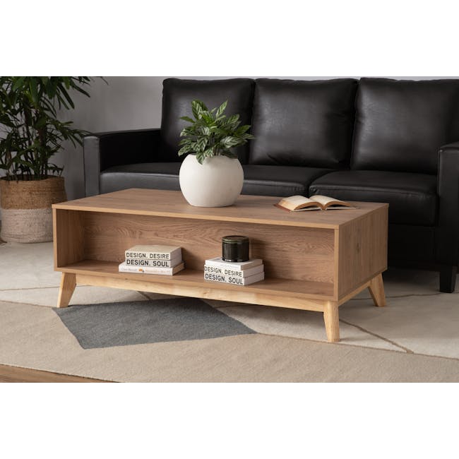 Herschel Coffee Table - Natural - 4 - modern living room, cozy furniture, black leather sofa, wooden coffee table, indoor