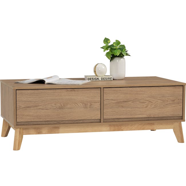 Herschel Coffee Table - Natural - 6 - Wooden side table, minimalist design, natural wood finish, open magazine, white