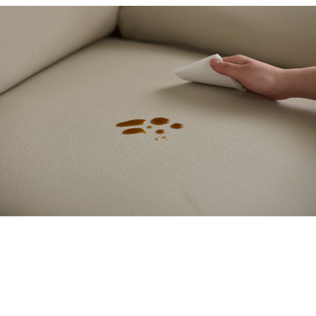 Montreal 4 Seater Sofa with Adjustable Headrest - Beige (Faux Leather) - 9 - Leather sofa, brown stains, hand wiping, white