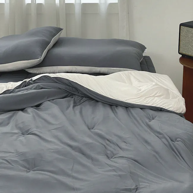 Bodyluv PO-ONG Blanket - Cream White & Charcoal (2 Sizes) - 2 - Grey bedding, white pillows, modern bedroom, cozy bed, soft