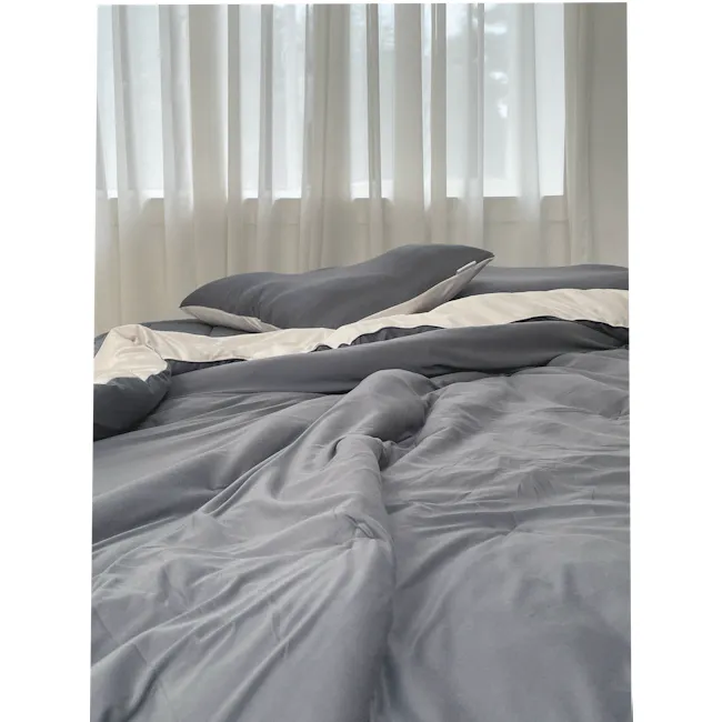 Bodyluv PO-ONG Blanket - Cream White & Charcoal (2 Sizes) - 4 - Soft, muted gray bedding, modern minimalist design, cozy