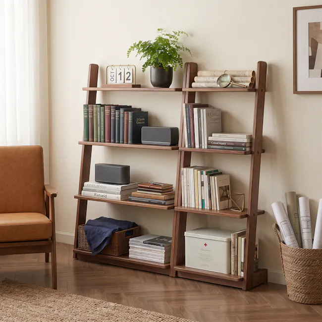Room setting featuring Hibana Leaning Display Bookshelf 0.8m - Walnut