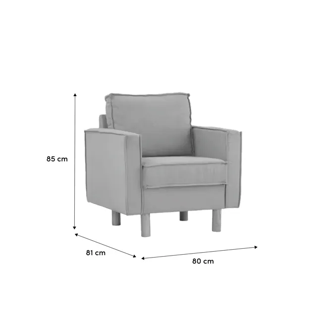Nexon Armchair - Ash Blue - 7 - Grey upholstered armchair, 85 cm height, 81 cm seat width, 80 cm backrest, three-legged