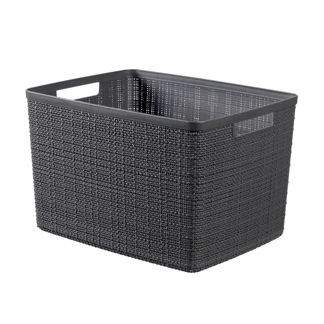 Jute Basket - Grey (3 Sizes) - 3 - Woven basket, black, outdoor storage, durable material, rectangular shape, mesh design