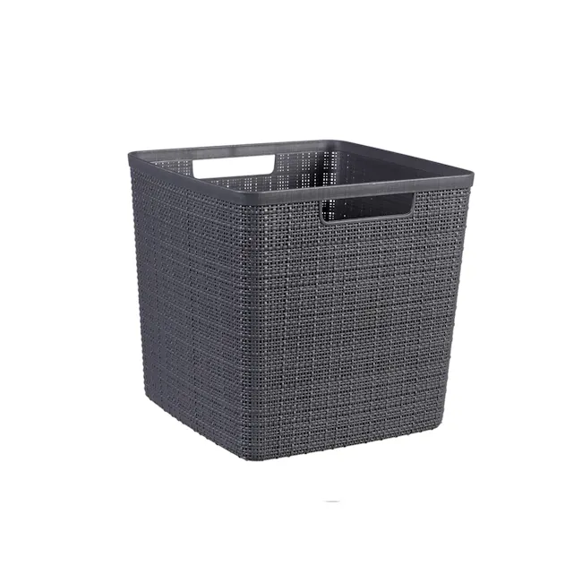 Jute Basket - Grey (3 Sizes) - 2 - Woven basket, black, outdoor storage, durable material, rectangular shape, mesh design