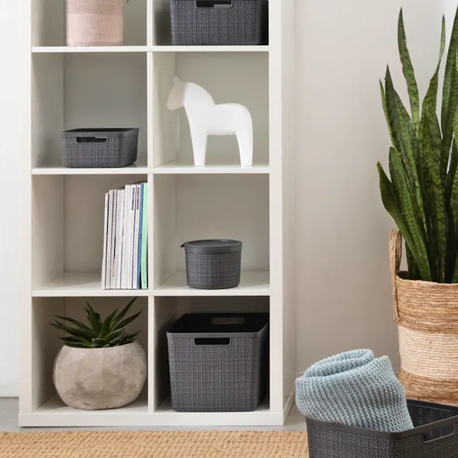 Jute Basket - Grey (3 Sizes) - 8 - white shelving unit, minimalist design, white shelves, decorative baskets, woven baskets