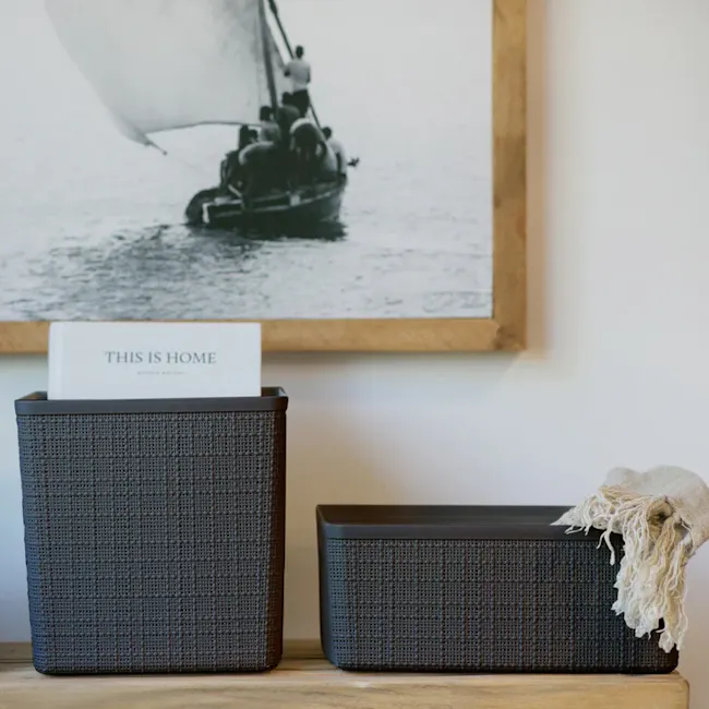 Jute Basket - Grey (3 Sizes) - 6 - black woven storage bins, modern interior design, rustic charm, cozy atmosphere, natural