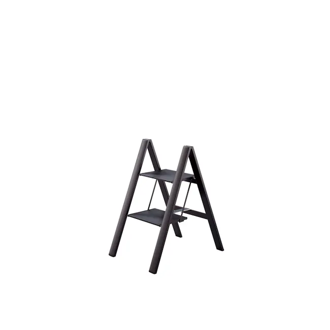 Hasegawa Lucano Slim Aluminium 2 Step Stool - Black - 1 - Modern minimalist ladder, sleek black design, contemporary