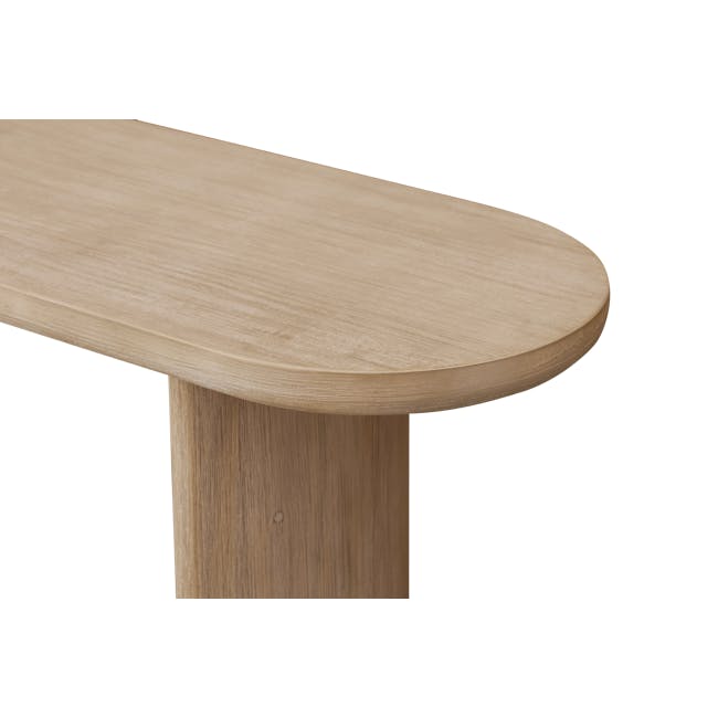 Catania Console Table 1.2m - 5 - Light wood table with smooth surface, minimalist design, natural wood grain, curved top