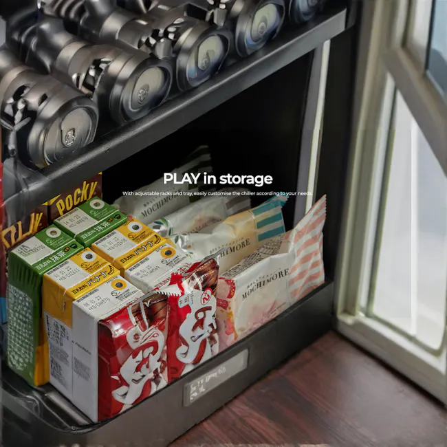 KADEKA KP115ER Play Series 12 Bottle Wine Chiller / Mini Bar - Midnight Black - 7 - adjustable racks, tray, custom chillers