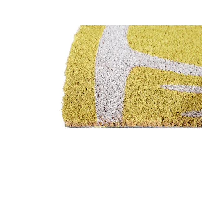 Lemon Coir Door Mat - 4 - Yellow and white shag carpet, close-up view, textured surface, fluffy material, soft underfoot
