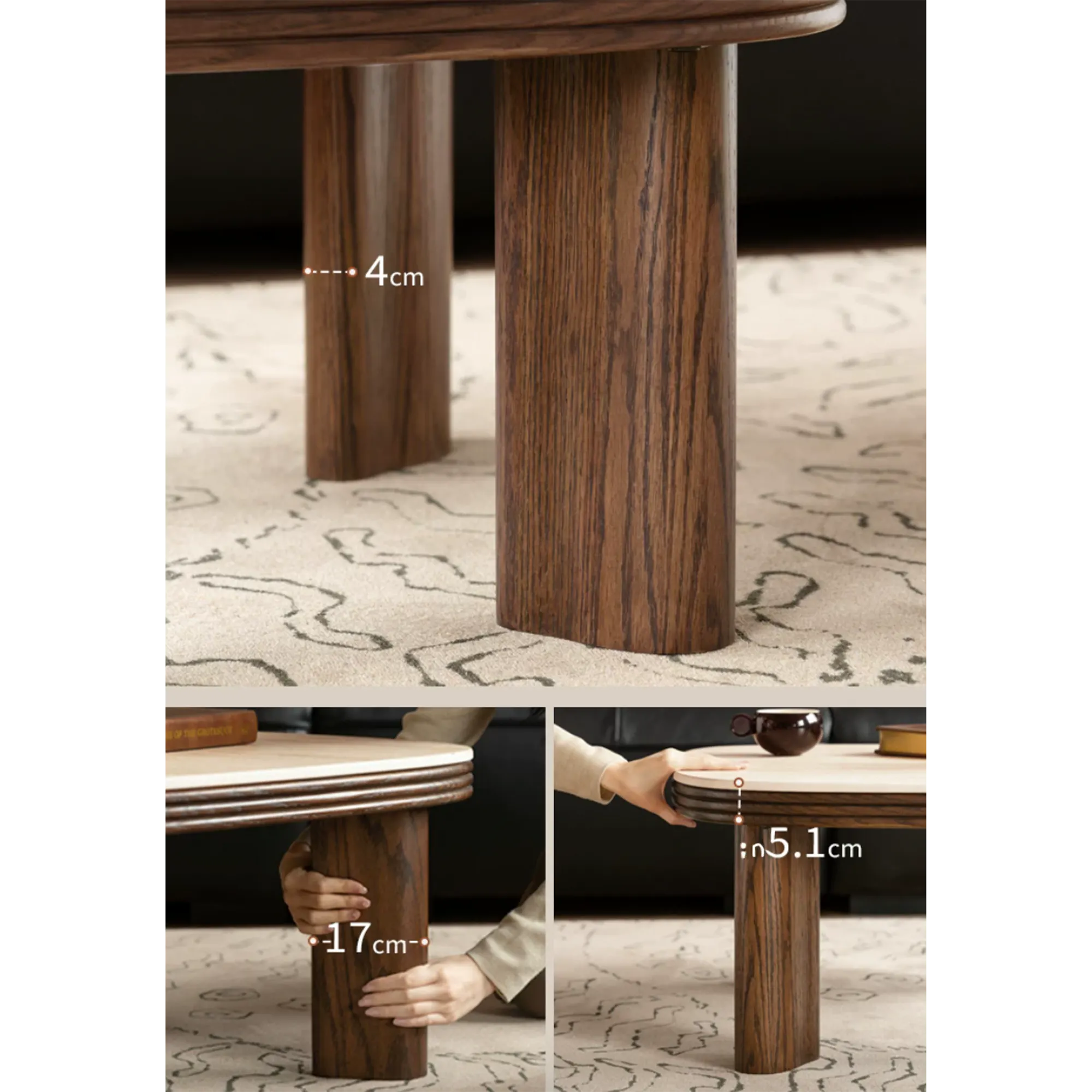 Reign Round Coffee Table 0.7m - Walnut, Travertine (Sintered Stone) - 15