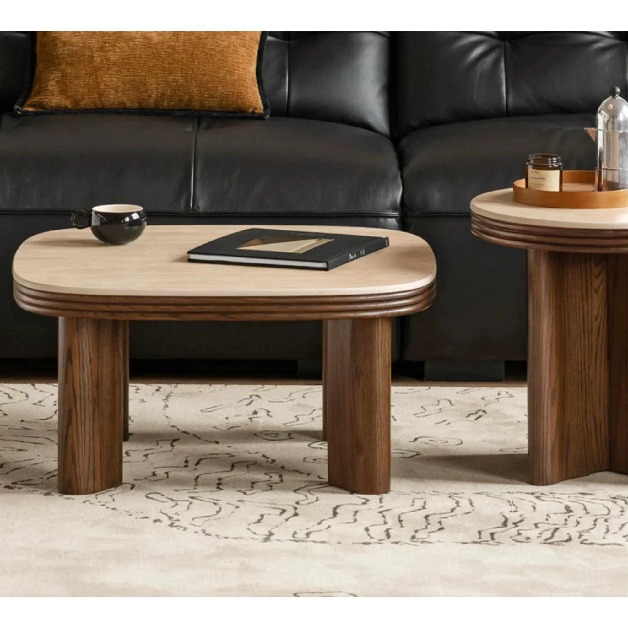 Reign Round Coffee Table 0.7m - Walnut, Travertine (Sintered Stone) - 14