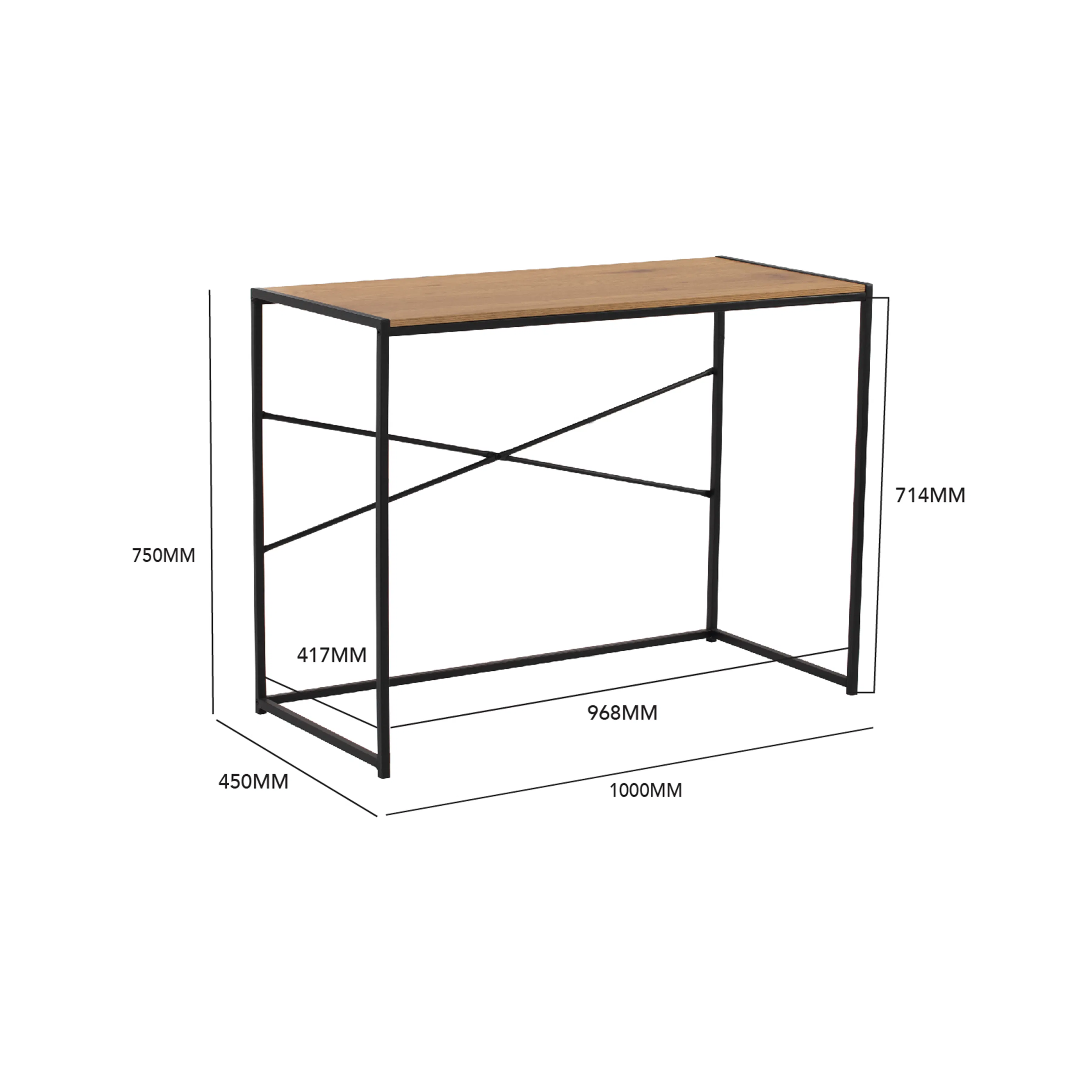 Bradford Study Console Table 1m - Black, Oak - 15 - Wooden table with metal frame, 750mm height, 417mm width, 968mm depth
