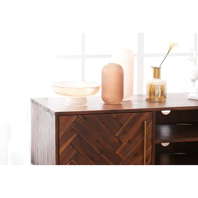 Cadencia TV Console 2m - 11 - vibrant modern vase, abstract glass bowl, soft pastel colors, minimalist decor, natural wood