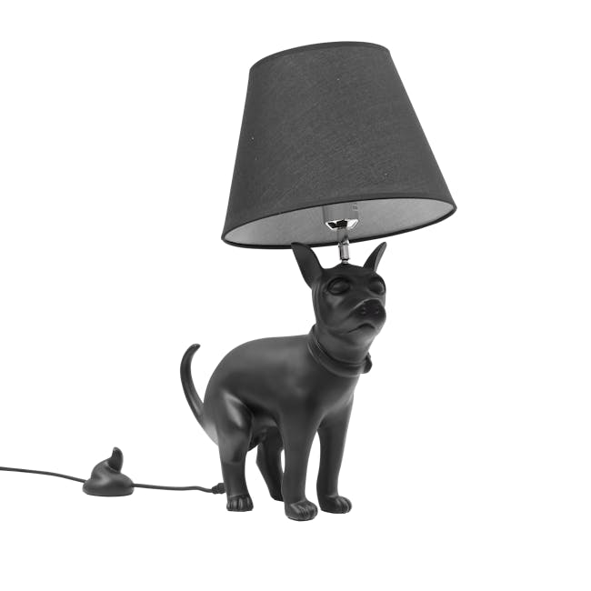 Pooping Dog Table Lamp - Black - 2 - Sleek black lamp with a dog-shaped base, Stylish lamp featuring a dog figure, Unique