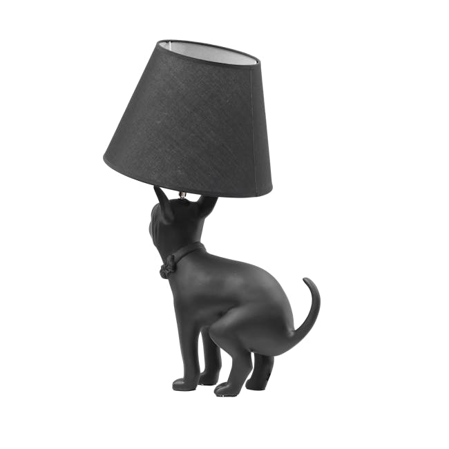 Pooping Dog Table Lamp - Black - 3 - Dog-shaped lamp, black, sleek design, textured fabric shade, elegant style, modern