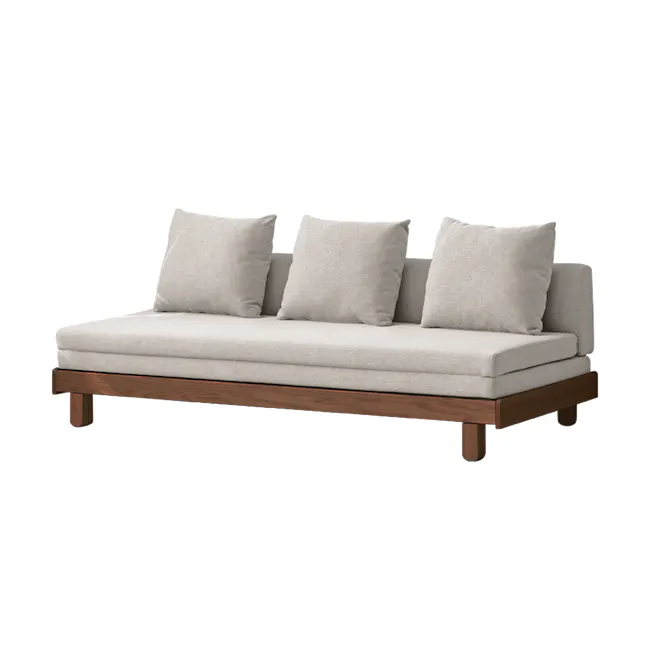 Reese 3 Seater Sofa Bed - Walnut, Off White - 1 - Modern minimalist sofa, light gray cushions, wooden frame, clean lines