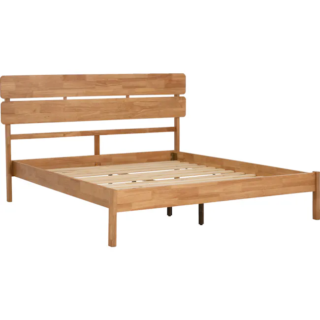 Seattle Queen Bed - Natural - 4 - Wooden bed frame, light brown finish, simple design, sturdy construction, wooden slats